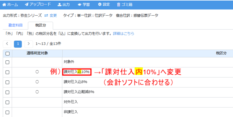 税区分名の変更点