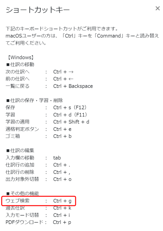 ショートカットキー