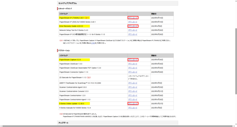 ダウンロードするソフトウェア