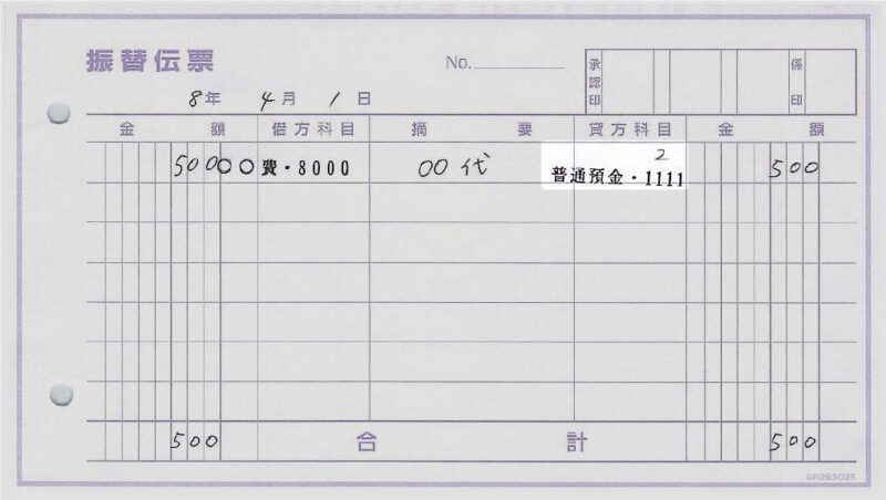 勘定科目の上に補助科目コードが記載されている例
