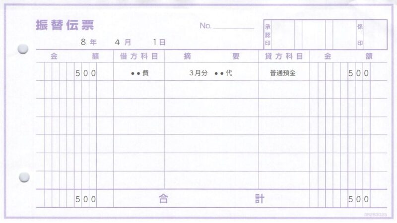 科目名を記載する場合(振替伝票の例)